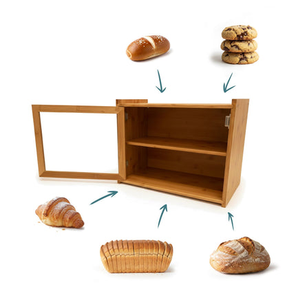 Bambus Brotkasten, 2-stöckig mit Sichtfenster