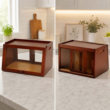 Bamboo Bread Bin with Viewing Window and Top Shelf, Brown