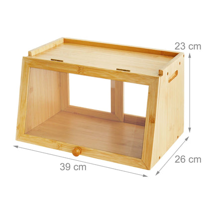 Bamboo Bread Bin with Viewing Window and Top Shelf, Natural