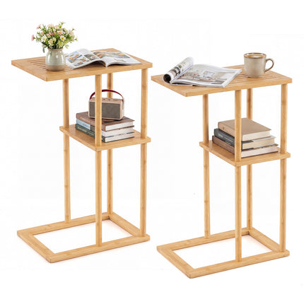 Bamboo C-Shaped Side Table Set, 2-Tier, 40x28x65 cm