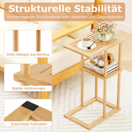 Bamboo C-Shaped Side Table Set, 2-Tier, 40x28x65 cm