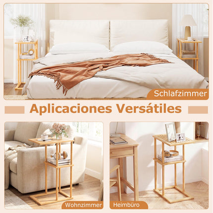 Bamboo C-Shaped Side Table Set, 2-Tier, 40x28x65 cm