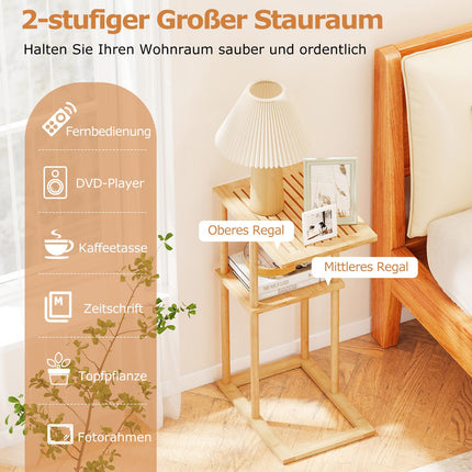 Bamboo C-Shaped Side Table Set, 2-Tier, 40x28x65 cm