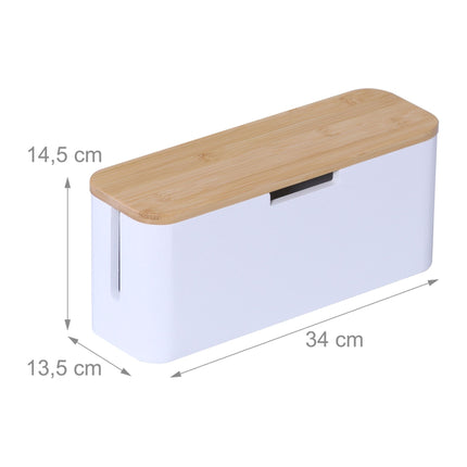 Bambusový box na kabely s magnetickým víkem, pro 6zásuvkový prodlužovák