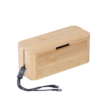 Bambus Kabelbox mit Magnetdeckel – Passend für 6-fach Steckdosenleiste