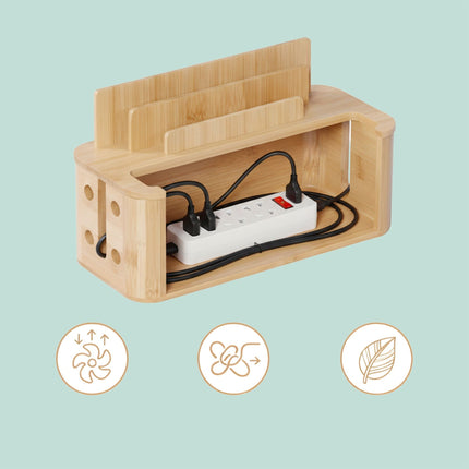 Bambus Kabelbox mit Handyhalter – Organisieren & Laden
