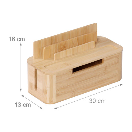 Bambus Kabelbox mit Handyhalter – Organisieren & Laden