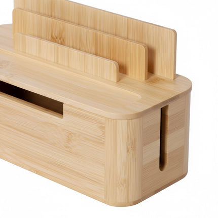 Bambus Kabelbox mit Handyhalter – Organisieren & Laden