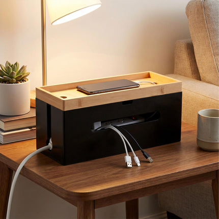Bamboo Cable Management Box for 6-Socket Power Strip