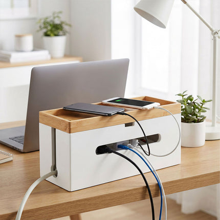 Bamboo Cable Management Box for 6-Socket Power Strip