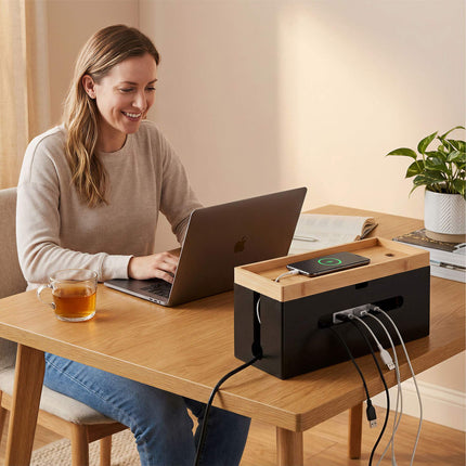Bamboo Cable Management Box for 6-Socket Power Strip