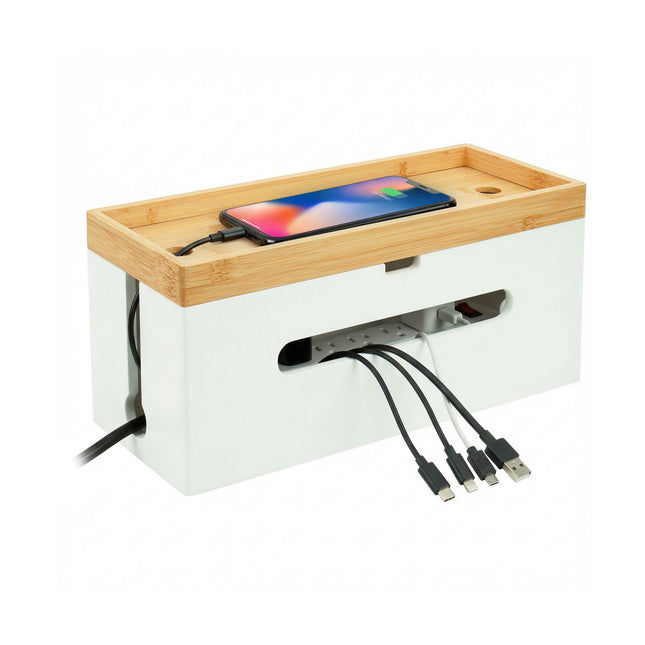 Kabelmanagement-Box aus Bambus für 6er-Steckdosenleiste