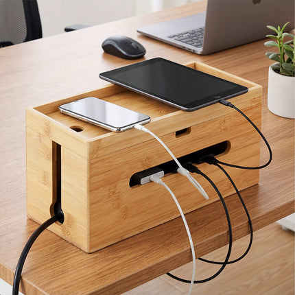 Bamboo Cable Management Box for 6-Socket Power Strip