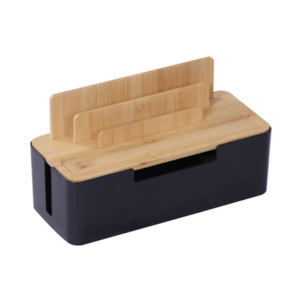 Bambus-Kabelorganizer-Box mit Telefon- und Tablet-Halterungen