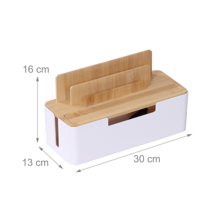 Bambus-Kabelorganizer-Box mit Telefon- und Tablet-Haltern