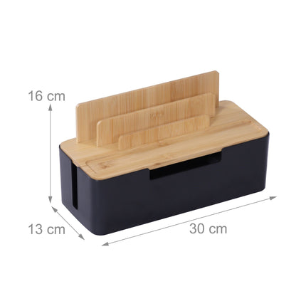 Bambus-Kabelorganizer-Box mit Telefon- und Tablet-Halterungen