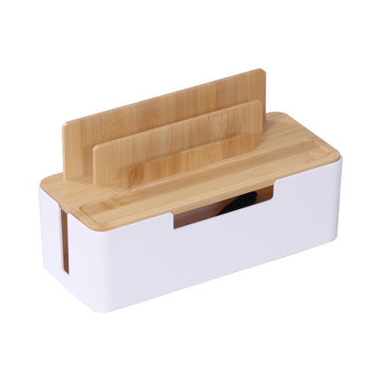 Bambus-Kabelorganizer-Box mit Telefon- und Tablet-Haltern