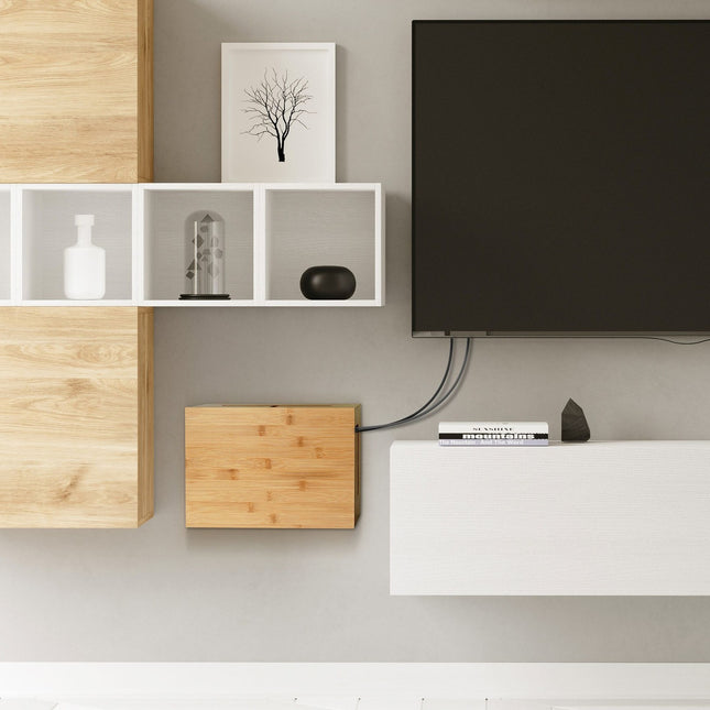 Bambusový úložný box na kabely s víkem – správa kabelů