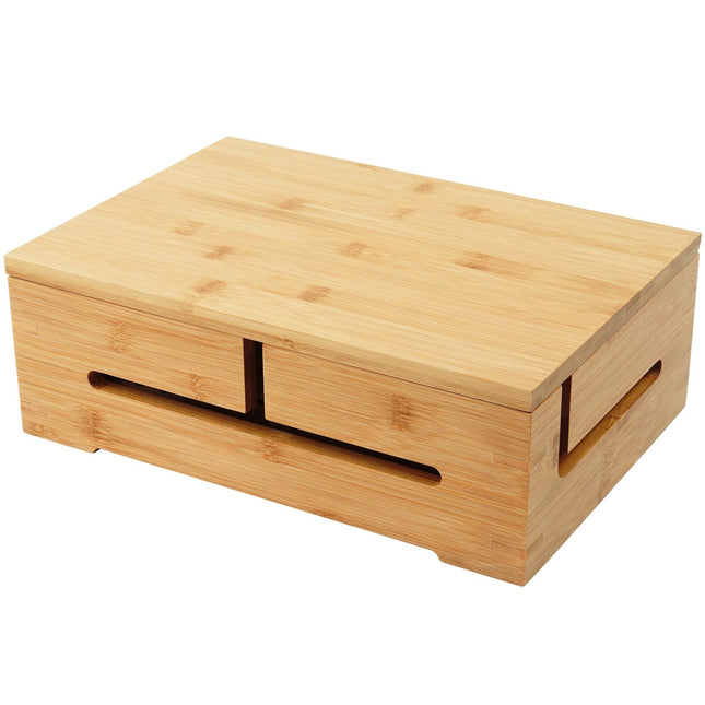 Bambusový úložný box na kabely s víkem – správa kabelů