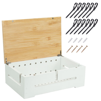 Bamboo Cable Storage Box with Lid – Conceals Power Strips