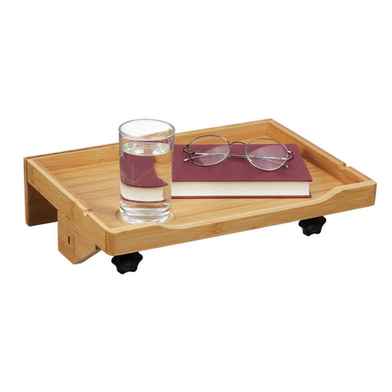 Bamboo Clamp-On Bedside Shelf with Cup Holder