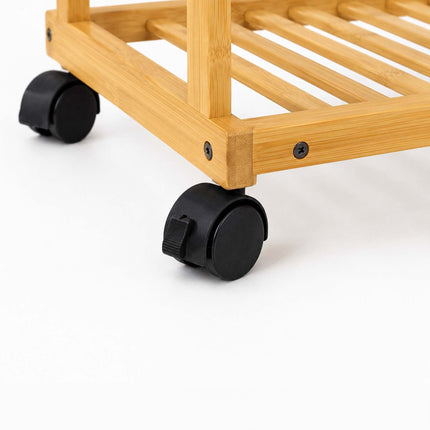 Bamboo Clothes Rack with Shelves and Castors, Natural
