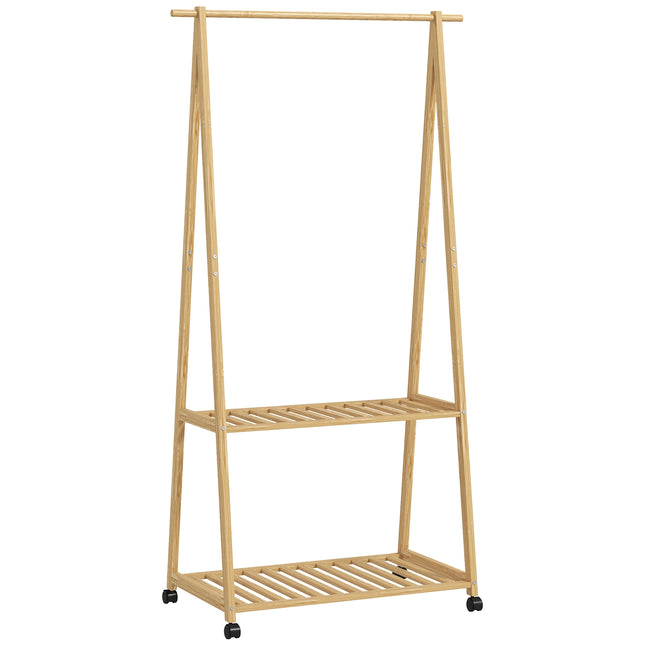 Bambus Kleiderständer mit Rollen, 112cm Hängehöhe