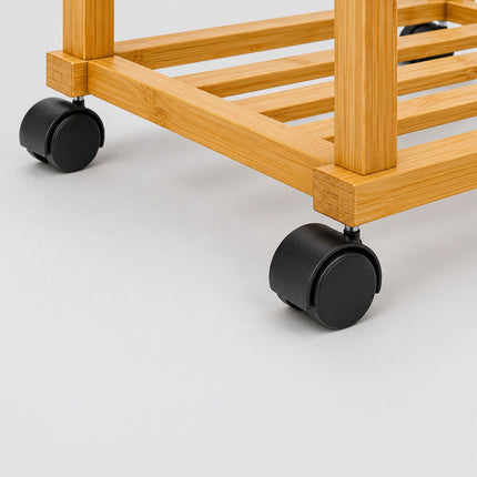 Bamboo Clothes Rack with Wheels, 2 Rails, Natural Finish