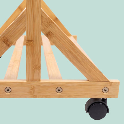 Bamboo Clothes Trolley with Hooks and Wheels