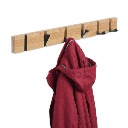 Bambus-Garderobe mit Klapphaken, schwarze Akzente