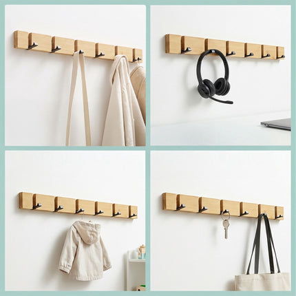 Bambus-Garderobe mit Klapphaken, schwarze Akzente
