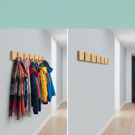 Bambus-Garderobe mit Klapphaken, schwarze Akzente