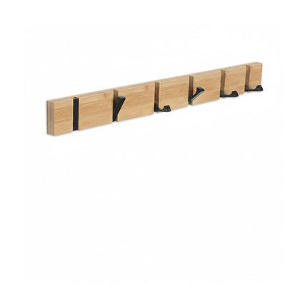 Bambus-Garderobe mit Klapphaken, schwarze Akzente