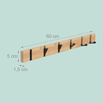 Bambus-Garderobe mit Klapphaken, schwarze Akzente
