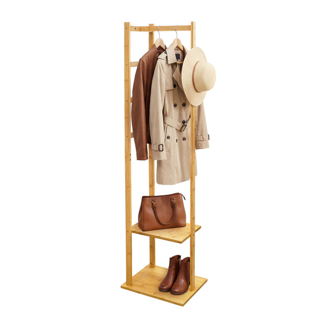 Bamboo Coat Rack with 2 Shelves and 3 Hooks