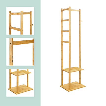 Bambus-Garderobe mit 2 Ablagen und 3 Haken