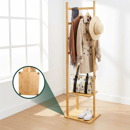 Bambus-Garderobe mit 2 Ablagen und 3 Haken