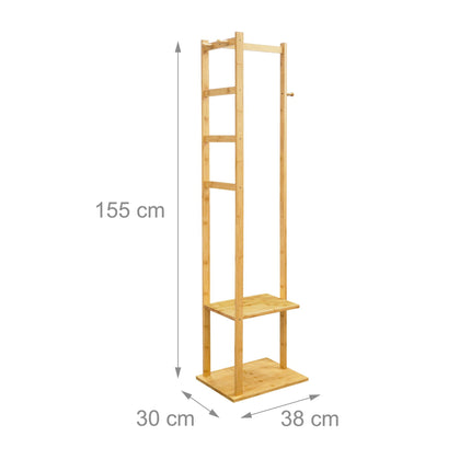 Bambus-Garderobe mit 2 Ablagen und 3 Haken