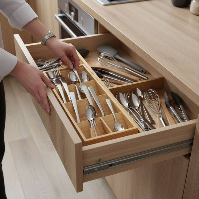 Besteckkasten aus Bambus, 5 Fächer, platzsparendes Design