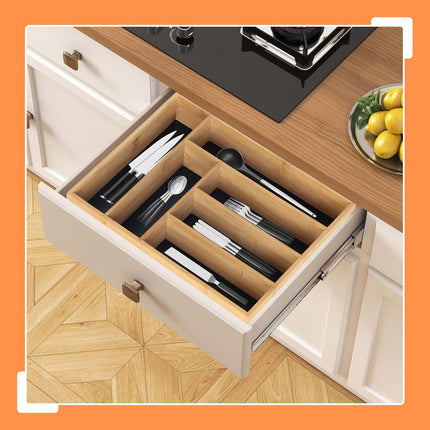 Bamboo Cutlery Tray – 6 Compartments, Drawer Organizer