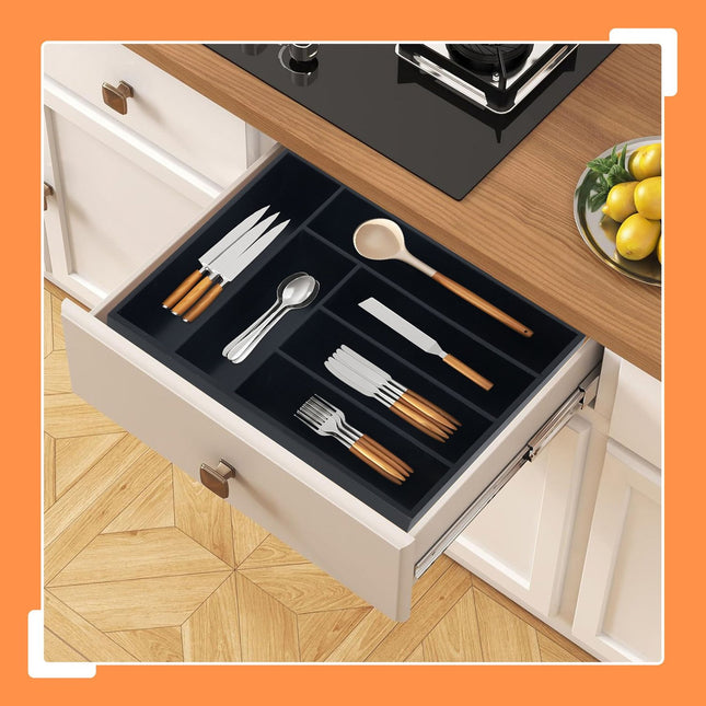 Bamboo Cutlery Tray – 6 Compartments, Drawer Organizer