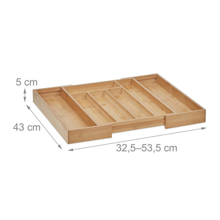 Bamboo Cutlery Tray, Adjustable Drawer Organizer