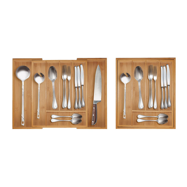 Bamboo Cutlery Tray, Adjustable Drawer Organizer