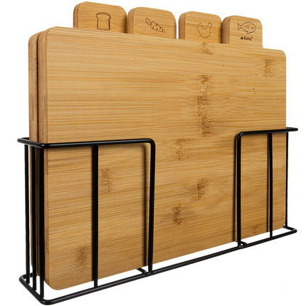 Bamboo Cutting Boards Set with Stand – 4 Pieces