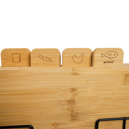 Bamboo Cutting Boards Set with Stand – 4 Pieces