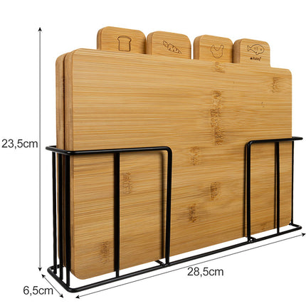 Bamboo Cutting Boards Set with Stand – 4 Pieces