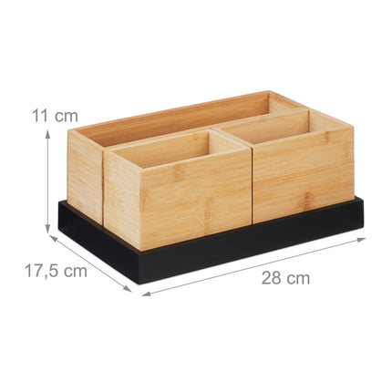 Bambus-Schreibtisch-Organizer-Set, 4-teilig, Natur/Schwarz
