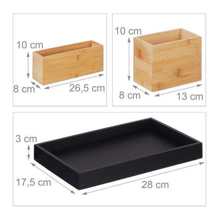 Bambus-Schreibtisch-Organizer-Set, 4-teilig, Natur/Schwarz