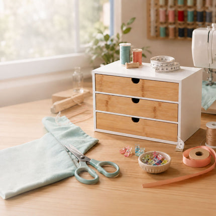Bamboo Desk Organiser with 3 Drawers, 20 x 33 x 21 cm, Black