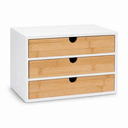 Bamboo Desk Organiser with 3 Drawers, 20 x 33 x 21 cm, White